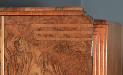 fig 3. Antique English Art Deco Figured Walnut Inlaid Two Door Wardrobe (Circa 1930)