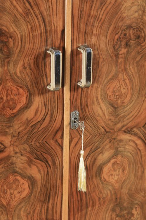 fig 7. Antique English Art Deco Figured Walnut Inlaid Two Door Wardrobe (Circa 1930)