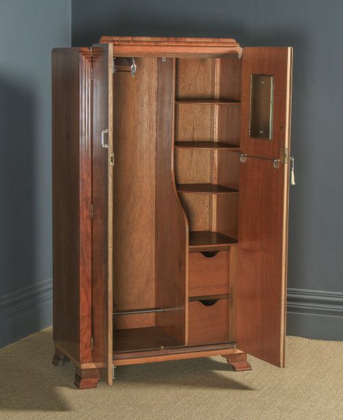 fig 8. Antique English Art Deco Figured Walnut Inlaid Two Door Wardrobe (Circa 1930)