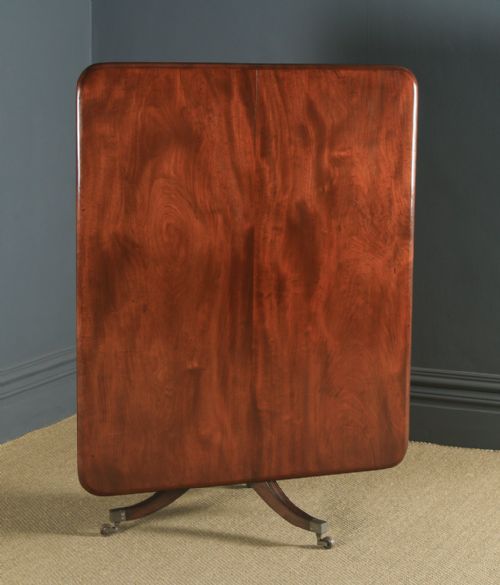 Antique English Georgian Regency Figured Mahogany Tilt Top Breakfast Pedestal Dining Table (Circa 1820)