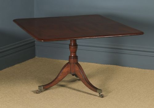 fig 2. Antique English Georgian Regency Figured Mahogany Tilt Top Breakfast Pedestal Dining Table (Circa 1820)