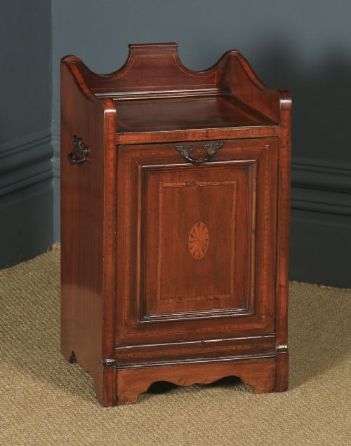 fig 1. Antique English Edwardian Inlaid Mahogany Purdonium Coal Scuttle Bin (Circa 1910)