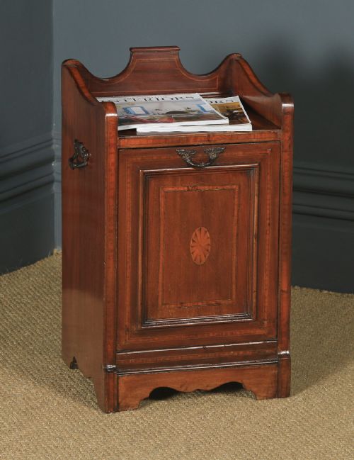 Antique English Edwardian Inlaid Mahogany Purdonium Coal Scuttle Bin (Circa 1910)