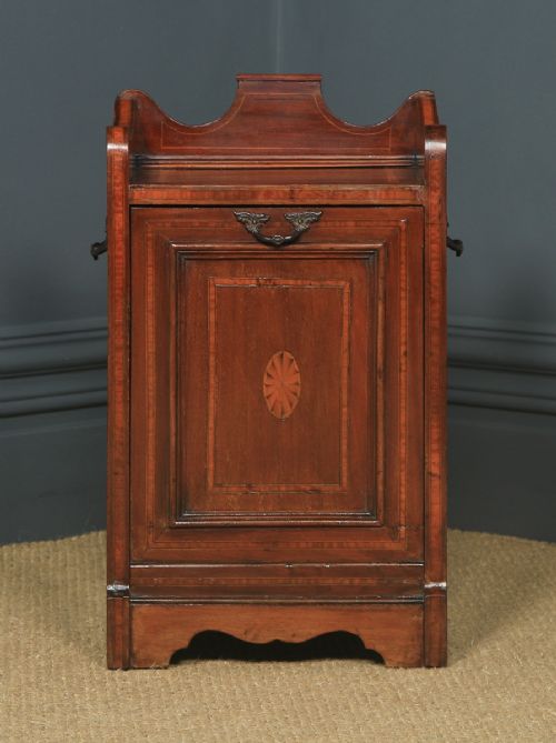 fig 2. Antique English Edwardian Inlaid Mahogany Purdonium Coal Scuttle Bin (Circa 1910)