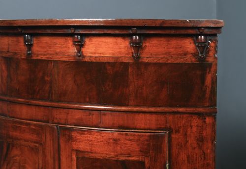 fig 3. Antique English Georgian Flame Mahogany Floor Standing Bow Front Corner Cupboard on Stand (Circa 1820)