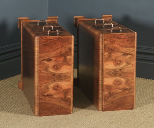 fig 3. Antique English Pair of Art Deco Figured Walnut Bedside Chests (Circa 1930)