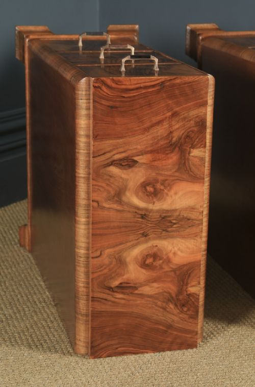 fig 4. Antique English Pair of Art Deco Figured Walnut Bedside Chests (Circa 1930)