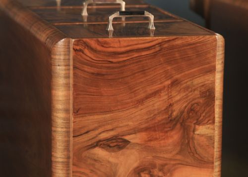 fig 5. Antique English Pair of Art Deco Figured Walnut Bedside Chests (Circa 1930)