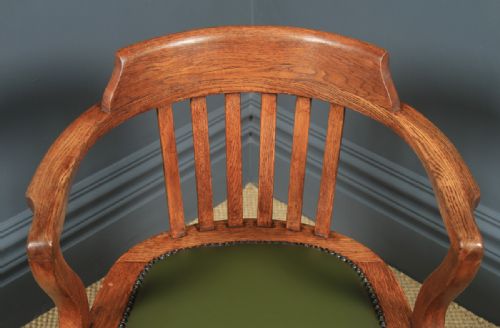fig 5. Antique English Edwardian Oak & Green Leather Revolving Office Desk Arm Chair (Circa 1910)