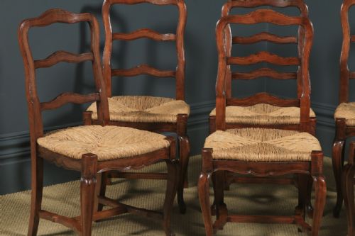 fig 5. Antique French Set of 6 Six Louis XV Style Cherry Wood Ladder Back Kitchen Dining Chairs (Circa 1880)