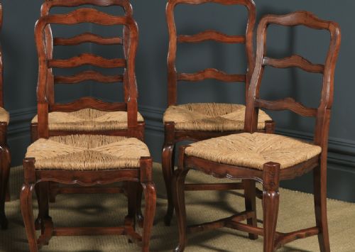 fig 6. Antique French Set of 6 Six Louis XV Style Cherry Wood Ladder Back Kitchen Dining Chairs (Circa 1880)