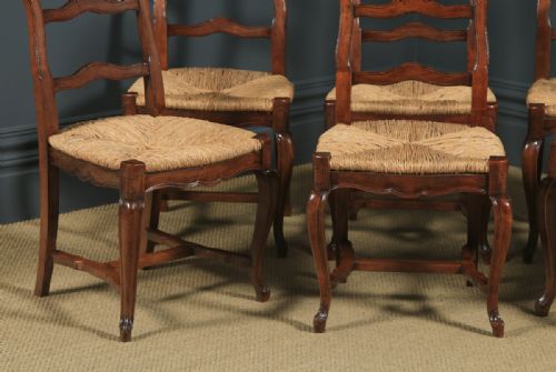 fig 7. Antique French Set of 6 Six Louis XV Style Cherry Wood Ladder Back Kitchen Dining Chairs (Circa 1880)