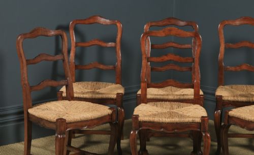 fig 3. Antique French Set of 6 Six Louis XV Style Cherry Wood Ladder Back Kitchen Dining Chairs (Circa 1880)