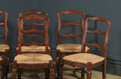 fig 4. Antique French Set of 6 Six Louis XV Style Cherry Wood Ladder Back Kitchen Dining Chairs (Circa 1880)