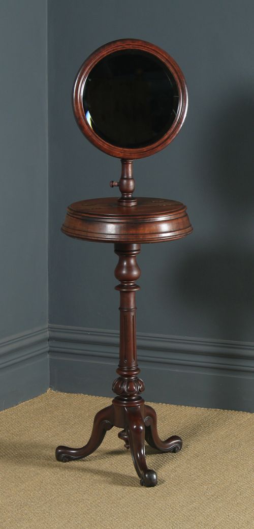 Antique English Victorian Mahogany Adjustable Barbers Shaving Stand & Vanity Mirror (Circa 1860)
