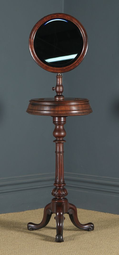 fig 1. Antique English Victorian Mahogany Adjustable Barbers Shaving Stand & Vanity Mirror (Circa 1860)