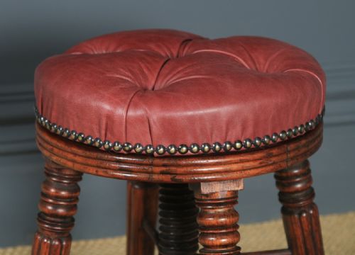 fig 5. Antique English Regency Oak & Leather Revolving Adjustable Piano Music Stool (Circa 1830)