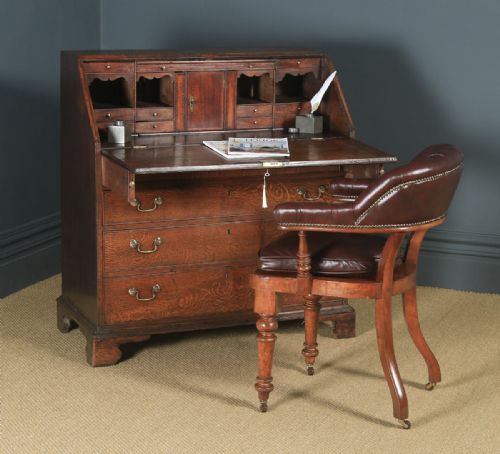 fig 1. Antique English 18th Century Georgian Oak & Mahogany Office Bureau (Circa 1780)