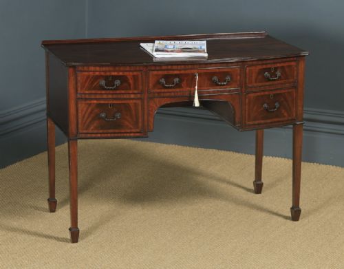 Antique English Edwardian Georgian Style Flame Mahogany Bow Front Ladies Writing Table (Circa 1910)