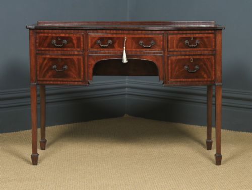 fig 2. Antique English Edwardian Georgian Style Flame Mahogany Bow Front Ladies Writing Table (Circa 1910)
