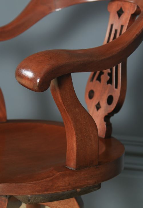 fig 8. Antique English Victorian Mahogany Revolving Office Desk Arm Chair (Circa 1870)