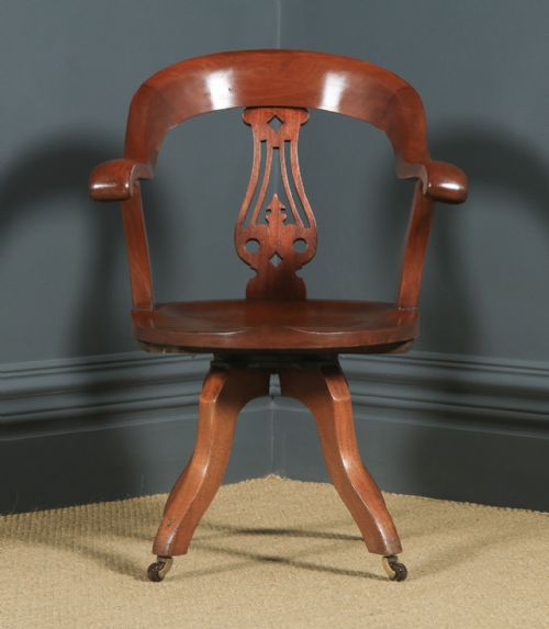 fig 1. Antique English Victorian Mahogany Revolving Office Desk Arm Chair (Circa 1870)