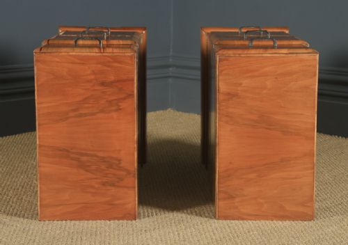 fig 6. Antique English Pair of Art Deco Figured Walnut Bedside Chest Tables (Circa 1930)