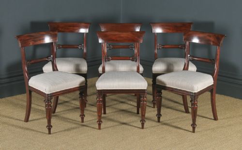 Antique English William IV Set of Six Mahogany Bar Back Dining Chairs (Circa 1835)