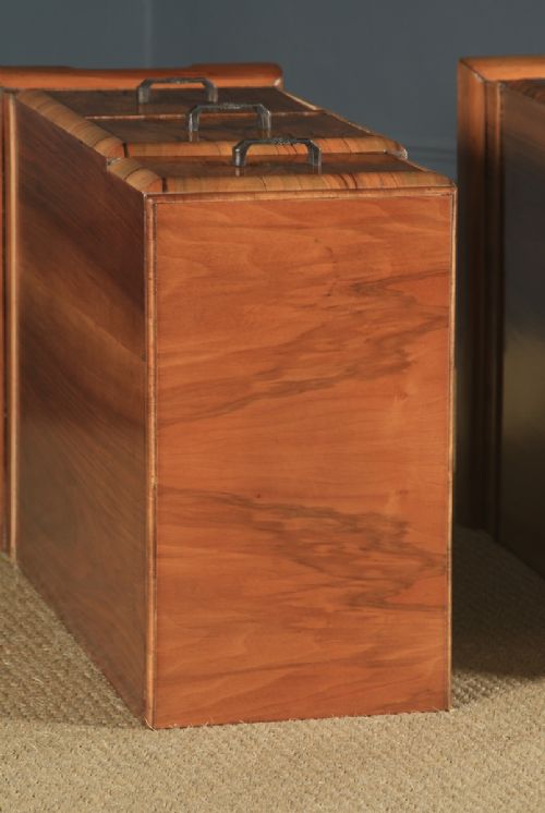 fig 4. Antique English Pair of Art Deco Figured Walnut Bedside Chest Tables (Circa 1930)