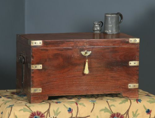 Antique Anglo-indian Victorian Colonial Teak & Brass Mounted Campaign Chest / Trunk (Circa 1870)