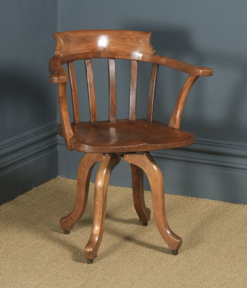 Antique English Edwardian Beech, Birch & Elm Revolving Office Desk Arm Chair (Circa 1910)