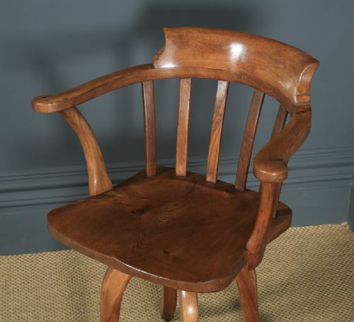 fig 2. Antique English Edwardian Beech, Birch & Elm Revolving Office Desk Arm Chair (Circa 1910)