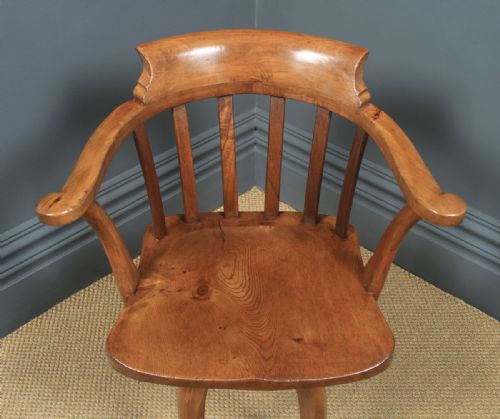 fig 3. Antique English Edwardian Beech, Birch & Elm Revolving Office Desk Arm Chair (Circa 1910)