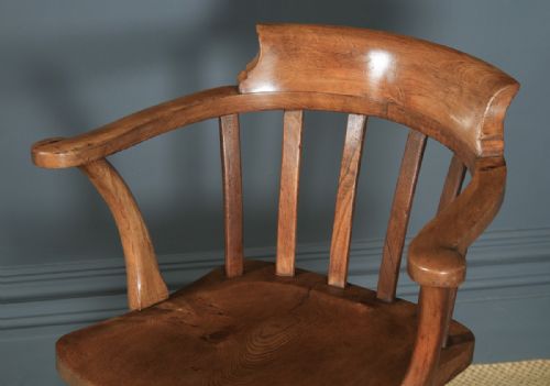 fig 4. Antique English Edwardian Beech, Birch & Elm Revolving Office Desk Arm Chair (Circa 1910)