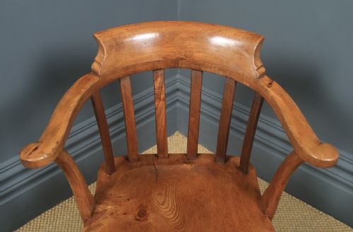 fig 5. Antique English Edwardian Beech, Birch & Elm Revolving Office Desk Arm Chair (Circa 1910)