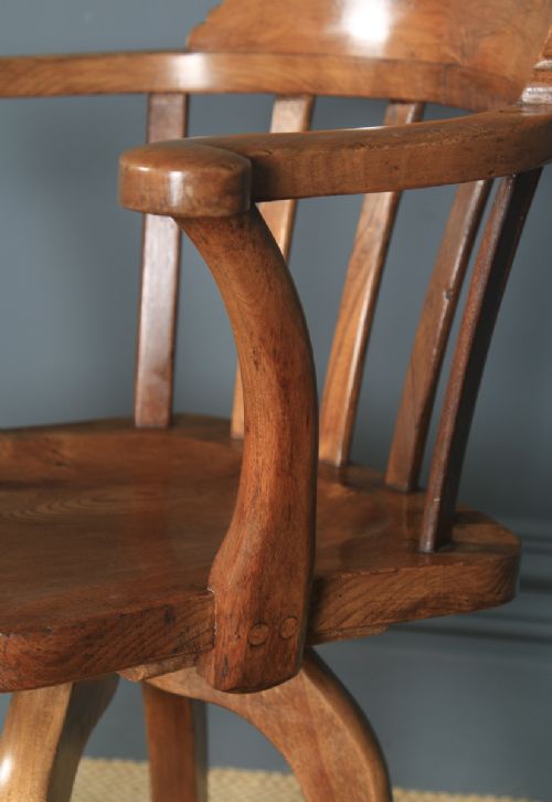 fig 7. Antique English Edwardian Beech, Birch & Elm Revolving Office Desk Arm Chair (Circa 1910)