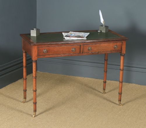 Antique English Regency Style Edwardian Oak & Green Leather Writing Table (Circa 1910)