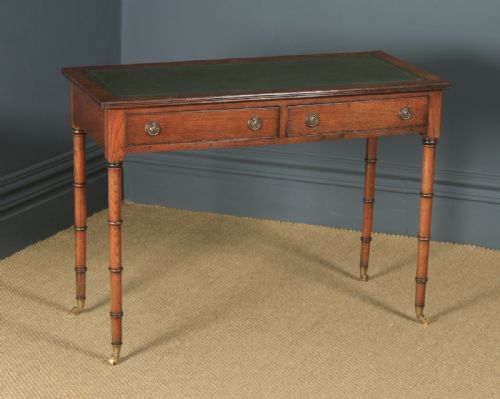 fig 2. Antique English Regency Style Edwardian Oak & Green Leather Writing Table (Circa 1910)
