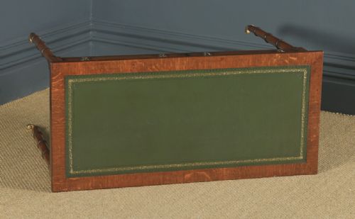 fig 4. Antique English Regency Style Edwardian Oak & Green Leather Writing Table (Circa 1910)