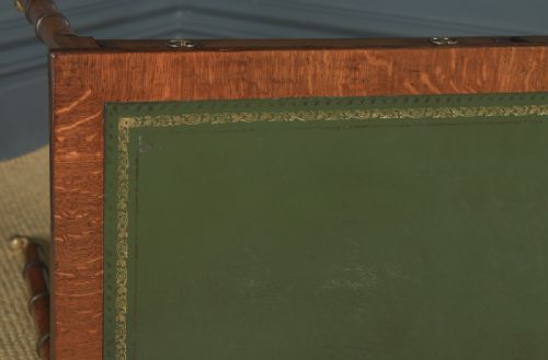 fig 5. Antique English Regency Style Edwardian Oak & Green Leather Writing Table (Circa 1910)