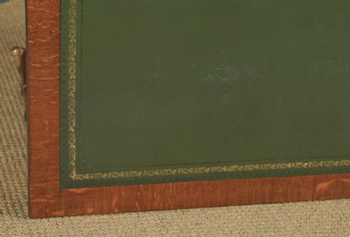 fig 6. Antique English Regency Style Edwardian Oak & Green Leather Writing Table (Circa 1910)