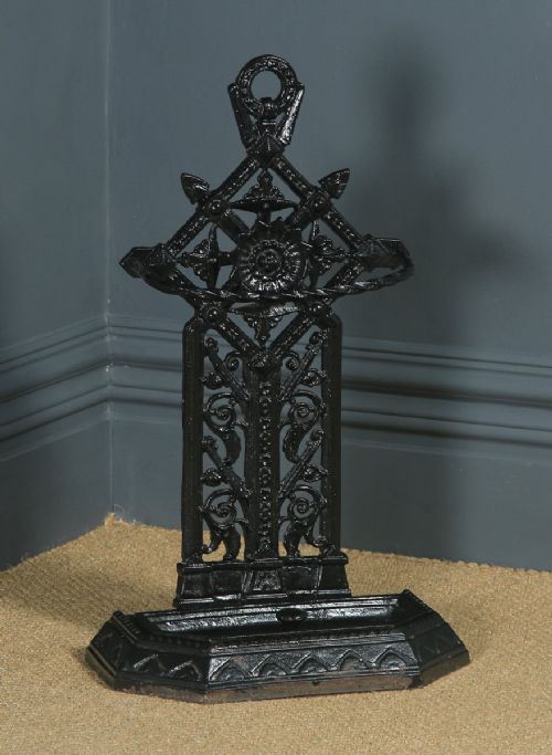 Antique English Victorian Cast Iron Painted Stick & Umbrella Hall Stand (Circa 1890)