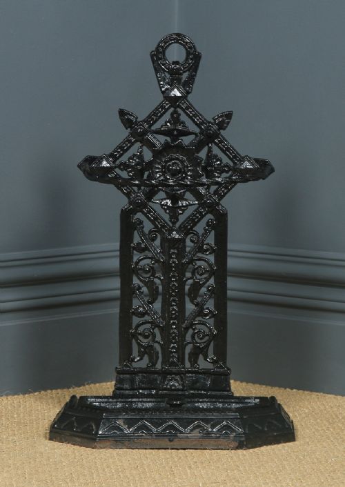 fig 1. Antique English Victorian Cast Iron Painted Stick & Umbrella Hall Stand (Circa 1890)