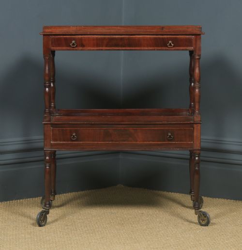 fig 2. Antique English Edwardian Regency Style Flame Mahogany Serving Trolley Table (Circa 1910)