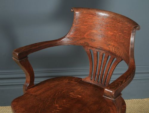 fig 5. Antique English Edwardian Solid Oak Revolving Office Desk Arm Chair (Circa 1910)