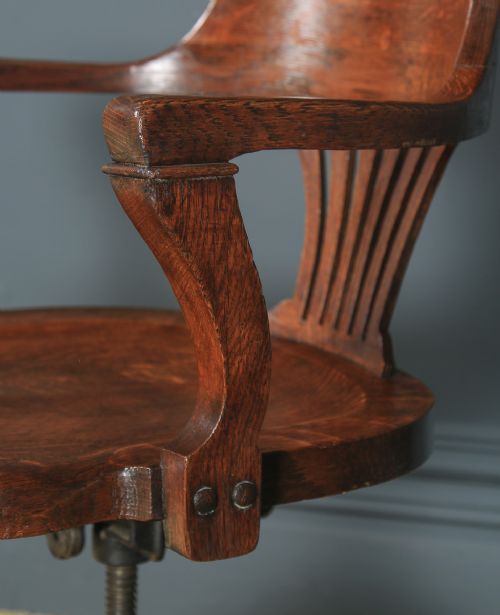 fig 7. Antique English Edwardian Solid Oak Revolving Office Desk Arm Chair (Circa 1910)
