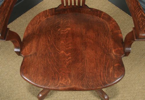 fig 8. Antique English Edwardian Solid Oak Revolving Office Desk Arm Chair (Circa 1910)