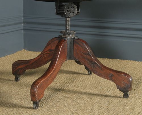 fig 10. Antique English Edwardian Solid Oak Revolving Office Desk Arm Chair (Circa 1910)