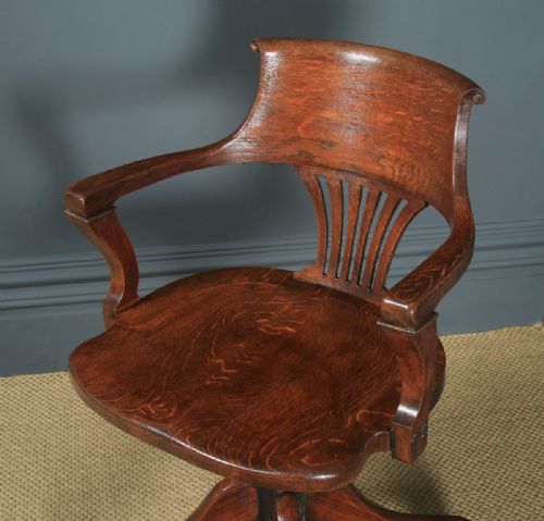 fig 2. Antique English Edwardian Solid Oak Revolving Office Desk Arm Chair (Circa 1910)