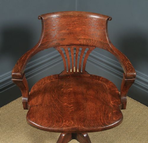 fig 3. Antique English Edwardian Solid Oak Revolving Office Desk Arm Chair (Circa 1910)